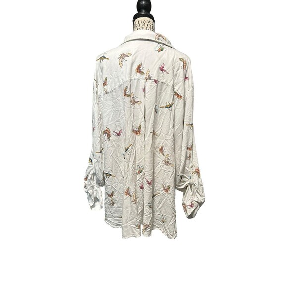 jane and delancey top White Summer Boho Soft Button Up Butterfly Collared Sz 3X - Picture 2 of 8